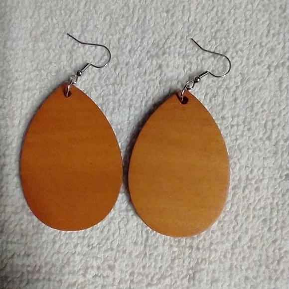 Large wood dangle wire earrings - Picture 1 of 1
